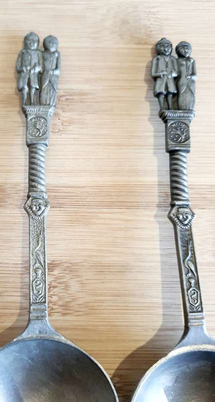 2 Antique Rein Zinn Pewter from Germany Small Serving Spoons - Marked