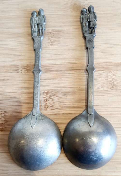 2 Antique Rein Zinn Pewter from Germany Small Serving Spoons - Marked