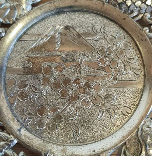 Antique Pink Glass Cup in Ornate Sterling Silver Overlaid Cup Holder and Saucer - Marked (4)