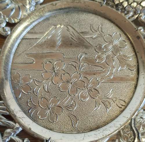 Antique Pink Glass Cup in Ornate Sterling Silver Overlaid Cup Holder and Saucer - Marked (3)