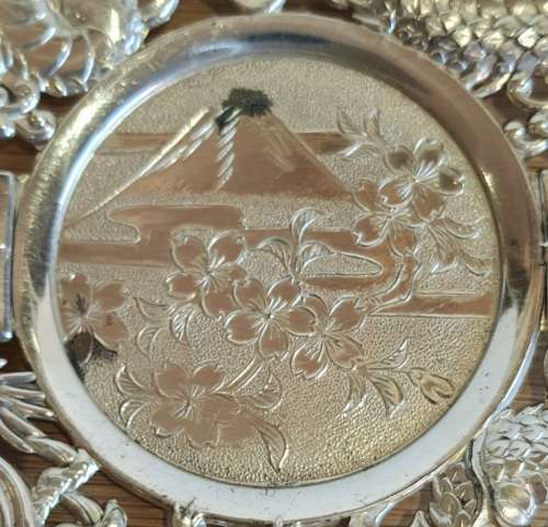 Green Glass Cup in Ornate Sterling Silver Overlaid Cup Holder and Saucer - Marked (1)