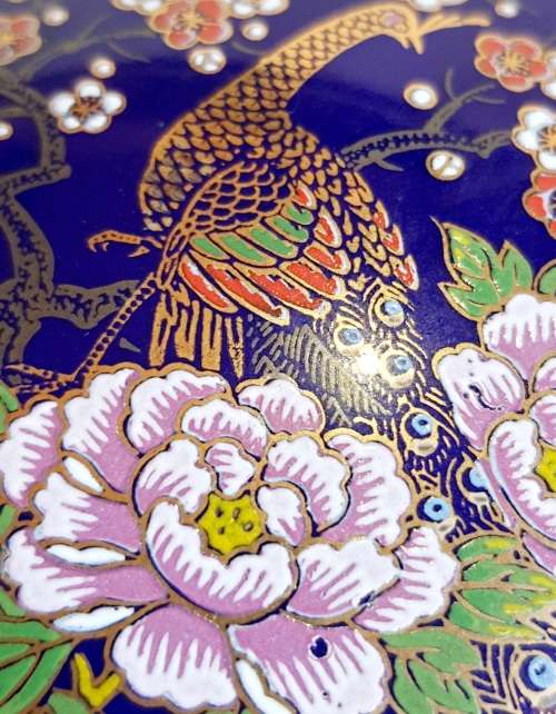 Japanese Hand Painted as Cloisonne Cobalt Blue Trinket Box - Marked - Read Below