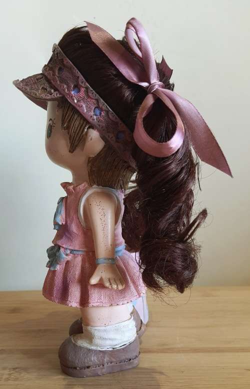 Signed Resin Hand Decorated (incl. Hair) 26cm Cute Doll Pencil Keeper and Money Box