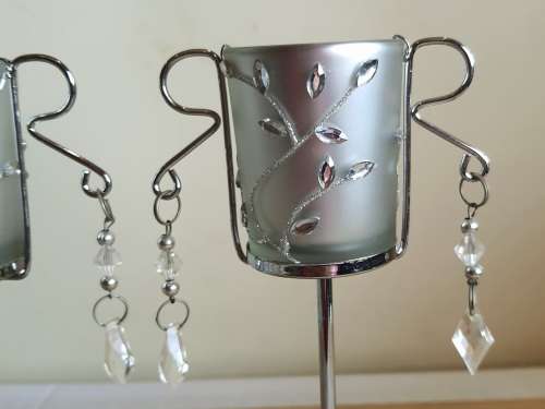 2 Eye Catching Matte Silver Ornate Tea Light Candle Holders