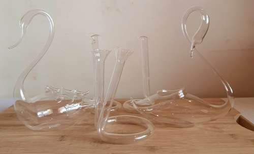 From Yesteryear - 5 Vintage Paper Thin Glass Pieces - 3 Vases and 2 Swans