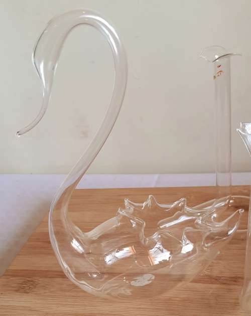 From Yesteryear - 5 Vintage Paper Thin Glass Pieces - 3 Vases and 2 Swans
