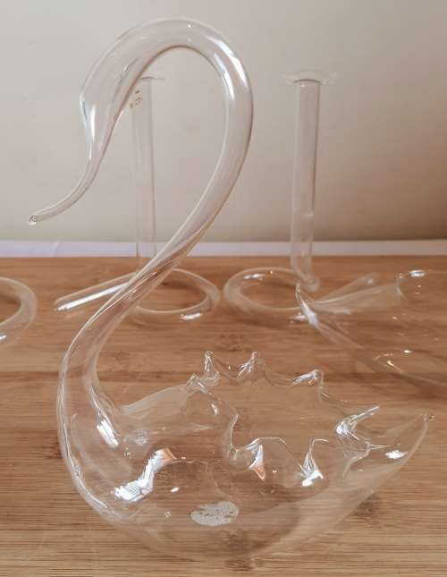 From Yesteryear - 5 Vintage Paper Thin Glass Pieces - 3 Vases and 2 Swans