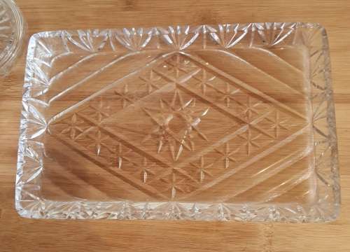 Glass Dresser Tray with Powder Container,Lid and Puff as Well as Ring Holder with Lid