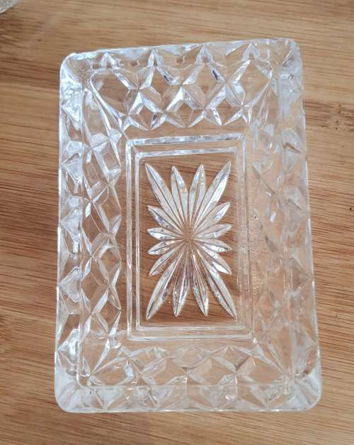 Glass Dresser Tray with Powder Container,Lid and Puff as Well as Ring Holder with Lid