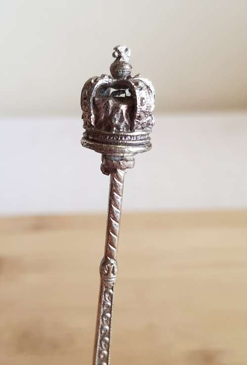Highly Ornate Silver Coloured Metal 12.5cm Spoon with 3D Crown