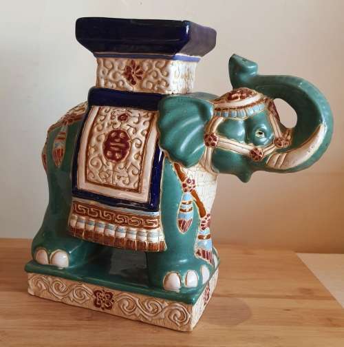 Eye Catching Hand Painted in Enamel Heavy 3.865kg Elephant Pot Plant Stand
