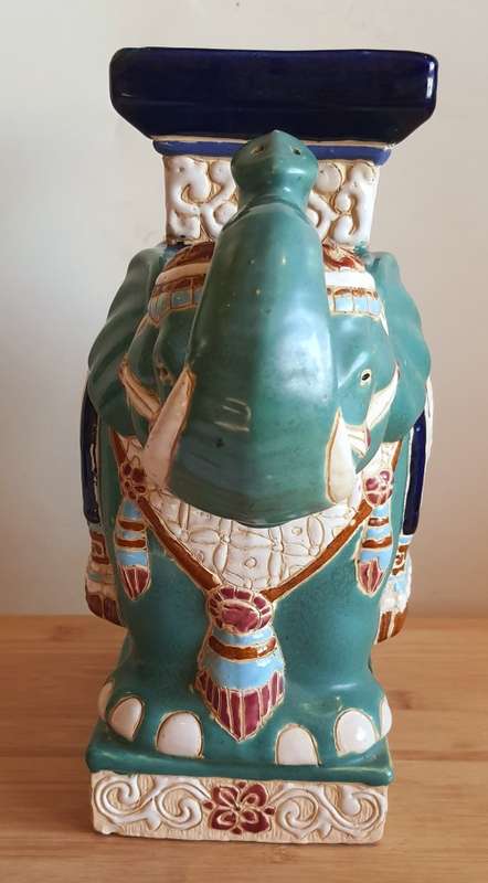 Eye Catching Hand Painted in Enamel Heavy 3.865kg Elephant Pot Plant Stand