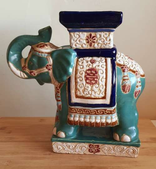 Eye Catching Hand Painted in Enamel Heavy 3.865kg Elephant Pot Plant Stand