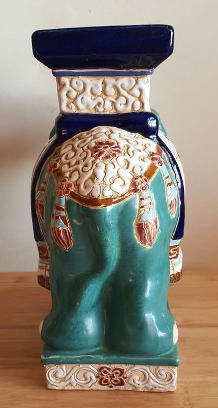 Eye Catching Hand Painted in Enamel Heavy 3.865kg Elephant Pot Plant Stand