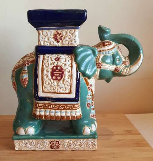 Eye Catching Hand Painted in Enamel Heavy 3.865kg Elephant Pot Plant Stand