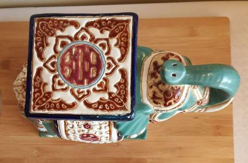 Eye Catching Hand Painted in Enamel Heavy 3.865kg Elephant Pot Plant Stand