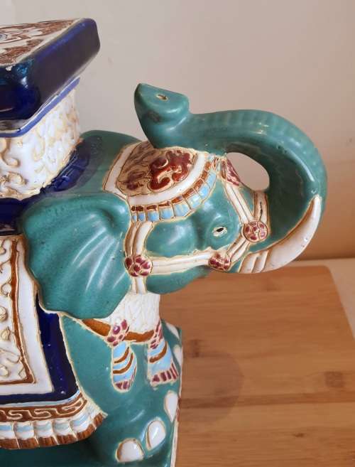 Eye Catching Hand Painted in Enamel Heavy 3.865kg Elephant Pot Plant Stand