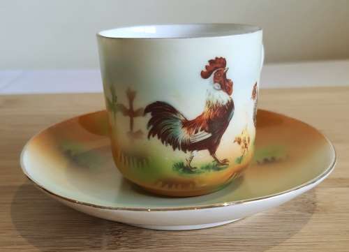 Eye Catching Pair Demitasse Duos, Sugar Bowl and Biscuit Plate in Eggshell Porcelain - 1 Bid for ALL