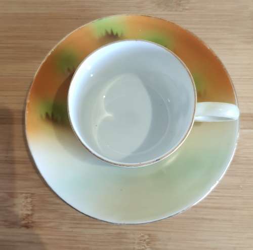 Eye Catching Pair Demitasse Duos, Sugar Bowl and Biscuit Plate in Eggshell Porcelain - 1 Bid for ALL