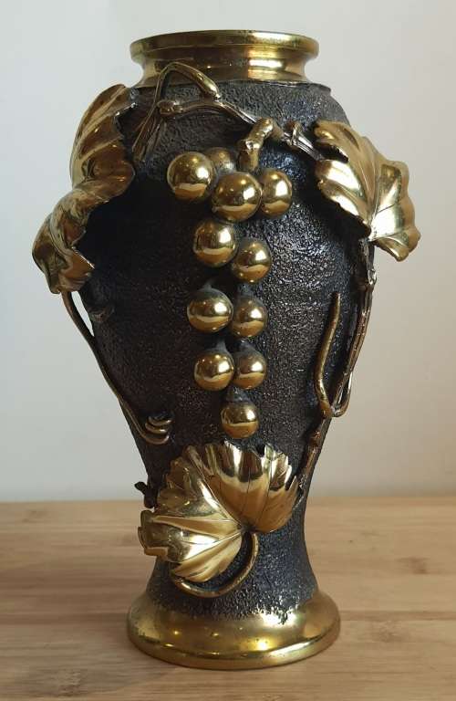 Impressive 19th Century Japanese Bronze Grape Vase from Meiji Era - Marked