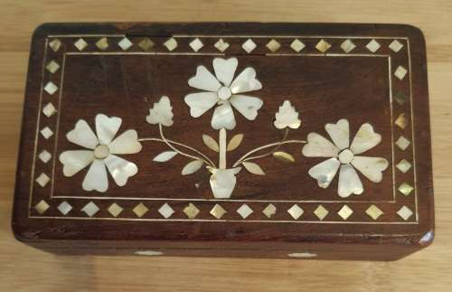 Gorgeous Hand Carved Wood with Genuine Mother of Pearl Inlay Trinket Box
