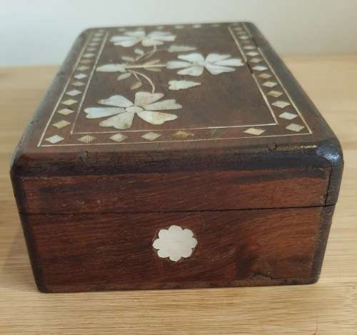 Gorgeous Hand Carved Wood with Genuine Mother of Pearl Inlay Trinket Box