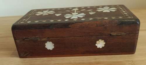 Gorgeous Hand Carved Wood with Genuine Mother of Pearl Inlay Trinket Box