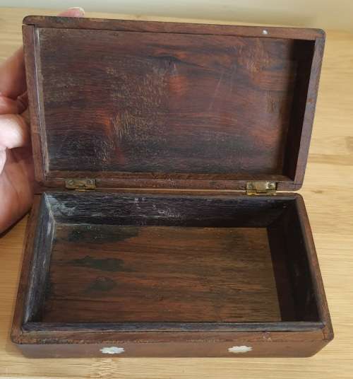 Gorgeous Hand Carved Wood with Genuine Mother of Pearl Inlay Trinket Box