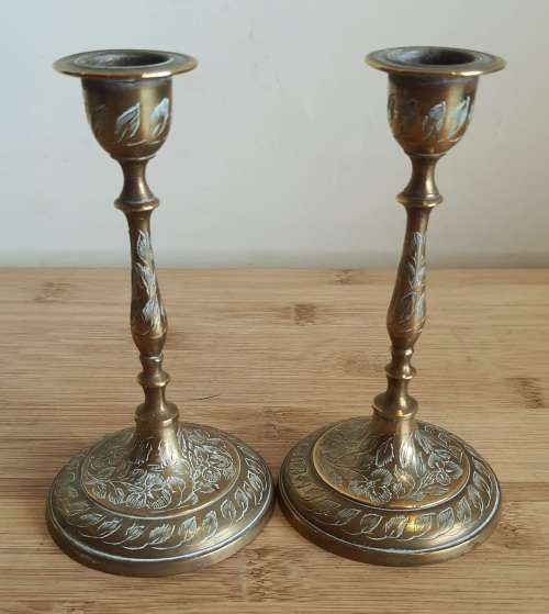 Pair of Highly Detailed Hand Etched Candle Holders