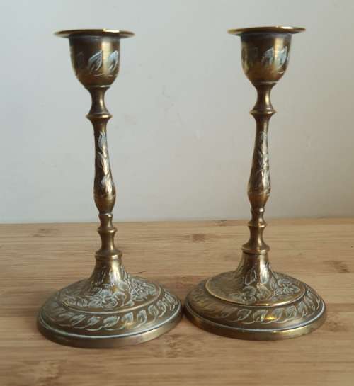 Pair of Highly Detailed Hand Etched Candle Holders