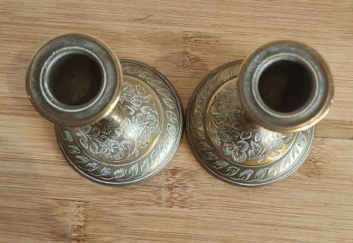 Pair of Highly Detailed Hand Etched Candle Holders