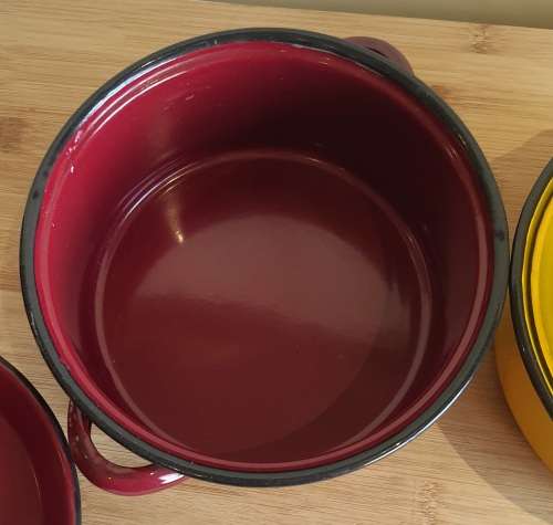 2 Snazzy Enamel Pots - Funky Colours - 22cm Each - 1 Bid for Both