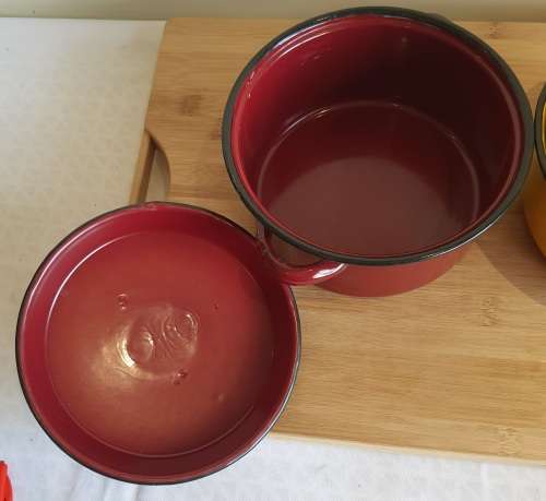 2 Snazzy Enamel Pots - Funky Colours - 22cm Each - 1 Bid for Both