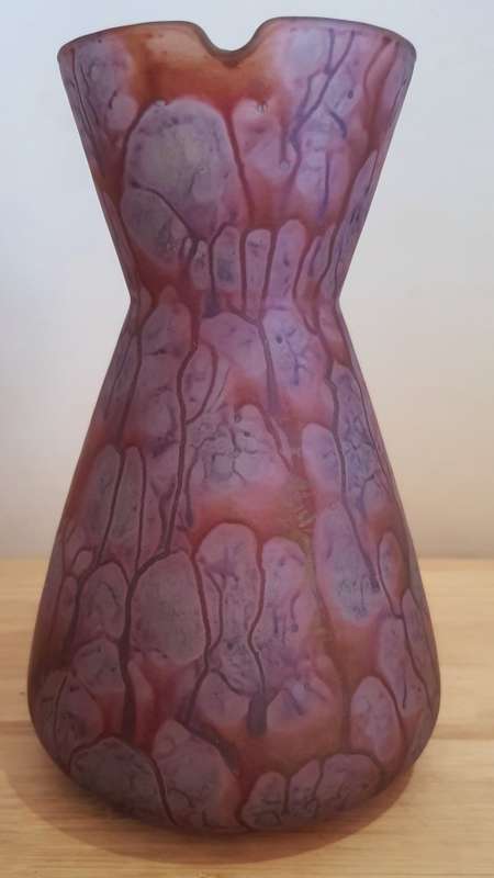 Israeli Artist Kera Suchit Yehud Hand Painted Satin Glass Jug and 2 Cups - Marked - Read Below
