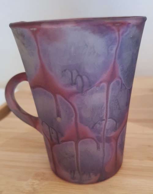 Israeli Artist Kera Suchit Yehud Hand Painted Satin Glass Jug and 2 Cups - Marked - Read Below