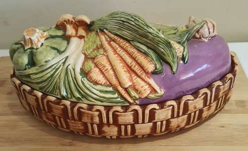 Large Vintage 36cm Oval Hand Made Ceramic Lidded Server - Marked