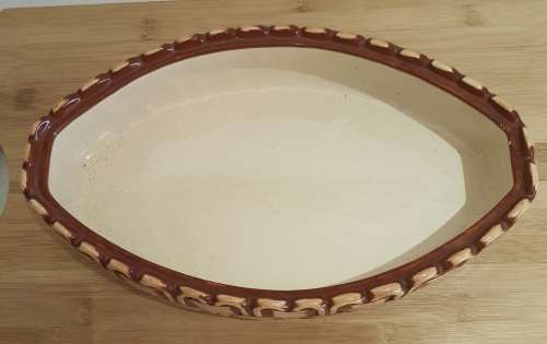 Large Vintage 36cm Oval Hand Made Ceramic Lidded Server - Marked