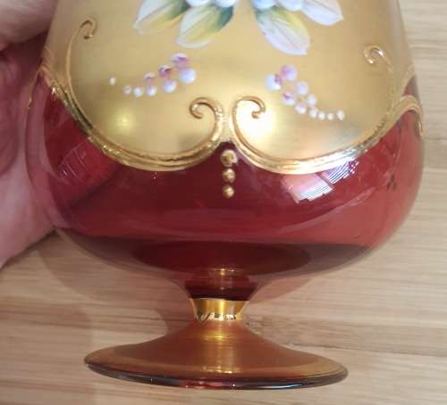 Murano Glass Hand Blown and Painted Cranberry and Gilt Goblet/Vase