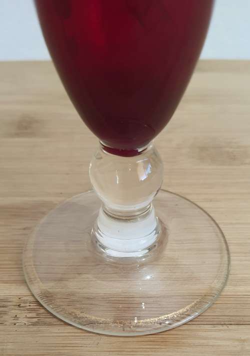 Murano Glass Hand Blown and Painted Ruby Red and Gilt Long Stem Vase