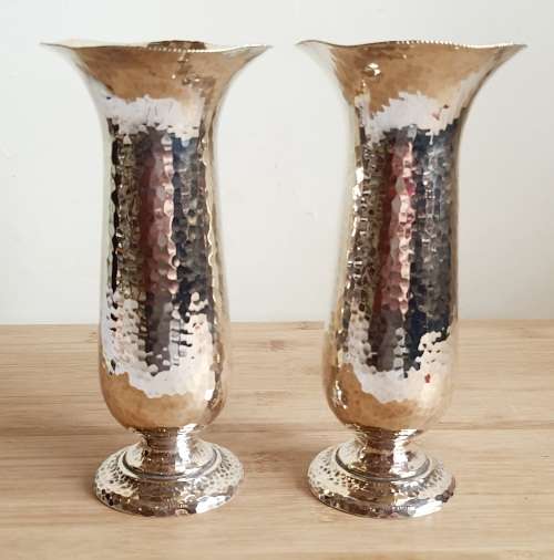 Antique Pair of Hammered EPNS Vases From England - Marked