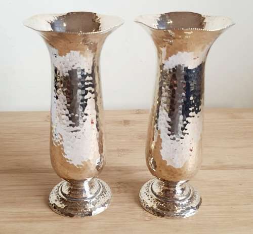 Antique Pair of Hammered EPNS Vases From England - Marked