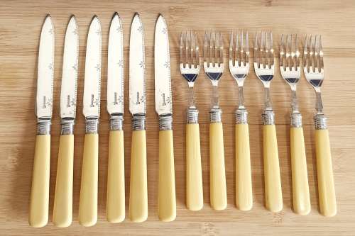 Antique Sheffield c.1920 12 Pce Cutlery with 925 Collar, EPNS Body and Bone Handle - Marked