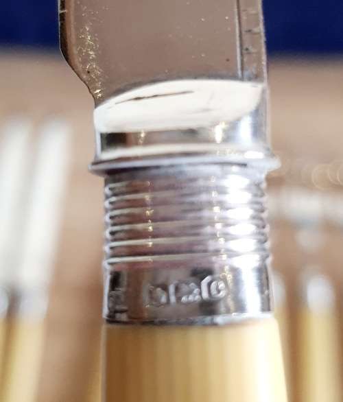 Antique Sheffield c.1920 12 Pce Cutlery with 925 Collar, EPNS Body and Bone Handle - Marked