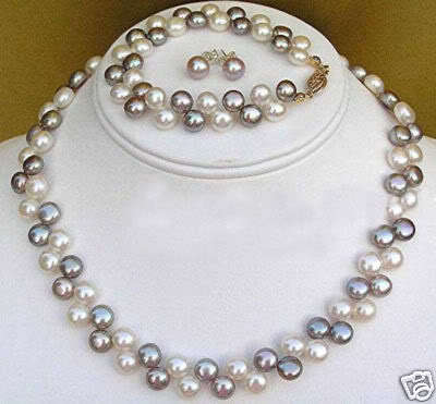 Exquisite!!! Two row black and white pearl necklace, bracelet and earrings. MUST HAVE!