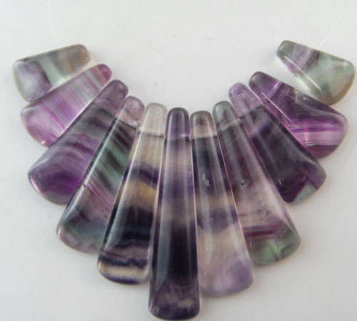 11p Natural Multicolour Fluorite Sticks - Graduate Pendant Beads
