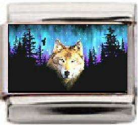 Italian Charms & Bracelets - Enamel -  WOLF WITH NORTHERN LIGHTS