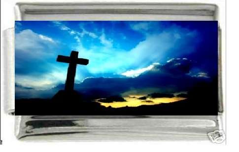 Italian Charms & Bracelets - Enamel - SINGLE CROSS BLUE SKY