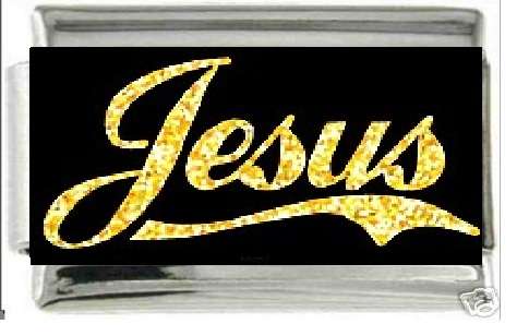 Italian Charms & Bracelets - Enamel - JESUS IN GOLD ON BLACK
