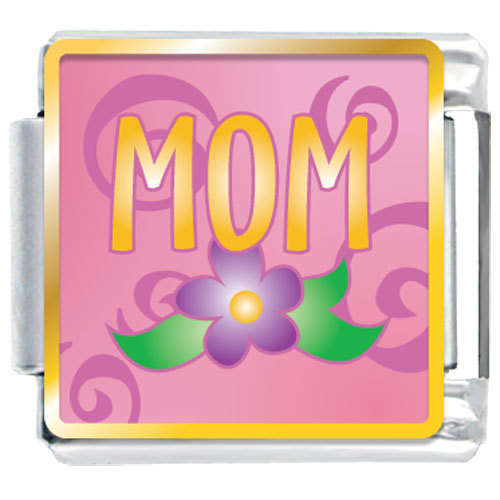 Italian Charms & Bracelets - Enamel - MOM WITH PURPLE FLOWER