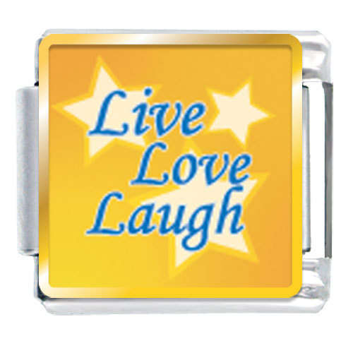 Italian Charms & Bracelets - Enamel - LIVE LOVE LAUGH (ORANGE BG)